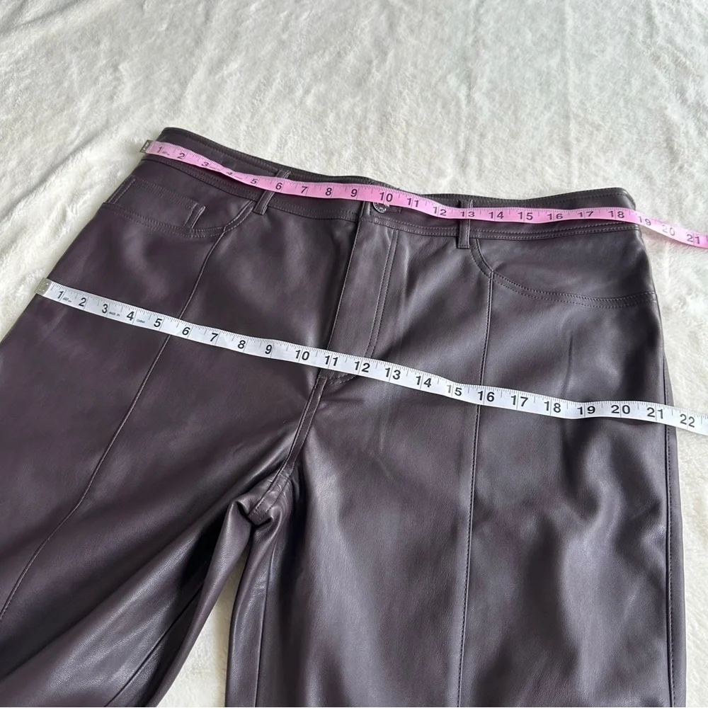 Mango NWT Faux Leather Purple Wine Wide High Waist Flare Pants EU 46 US L (14)